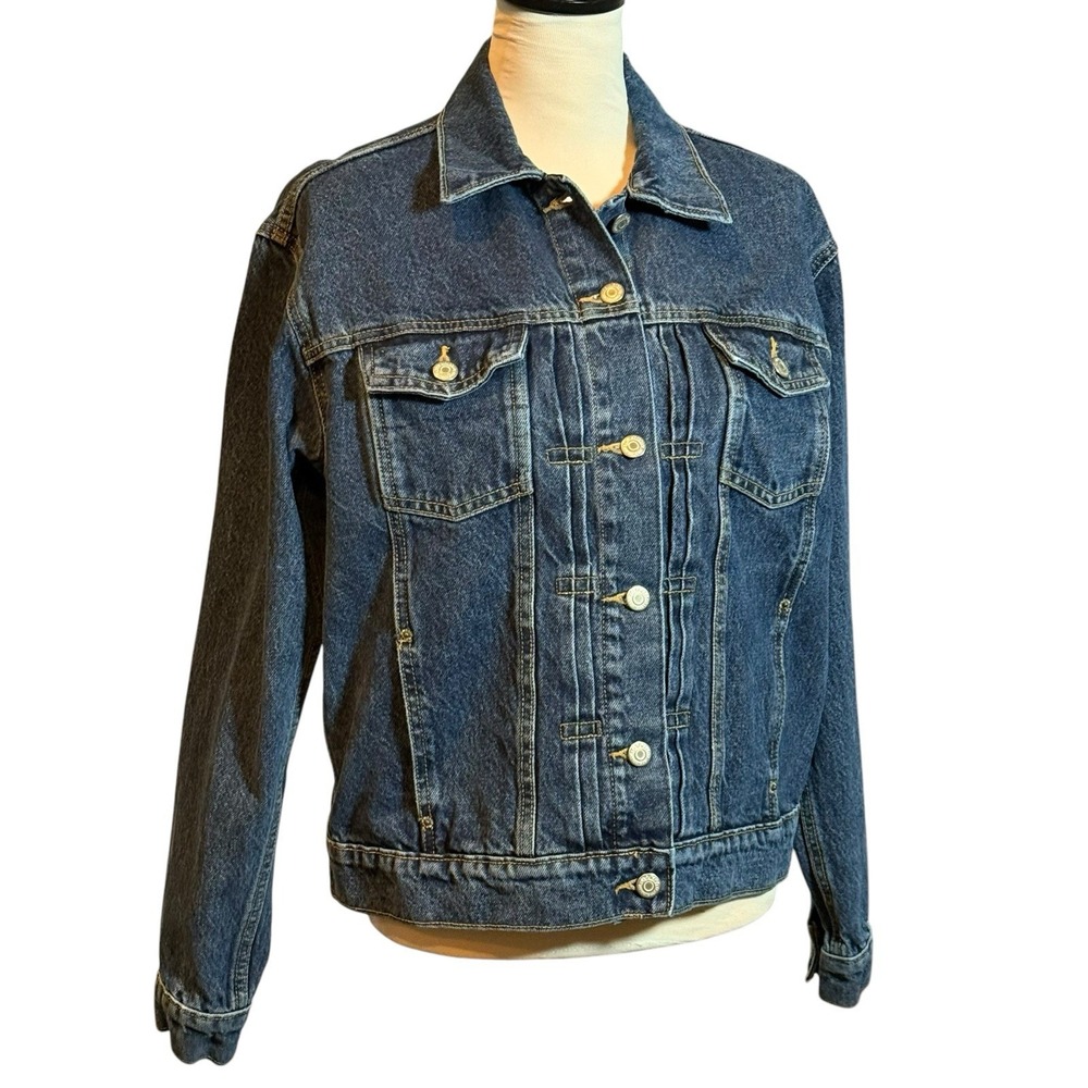 Old Navy Women's Trucker Jean Jacket Denim Classic Size Medium Pleated Front - Picture 9 of 9